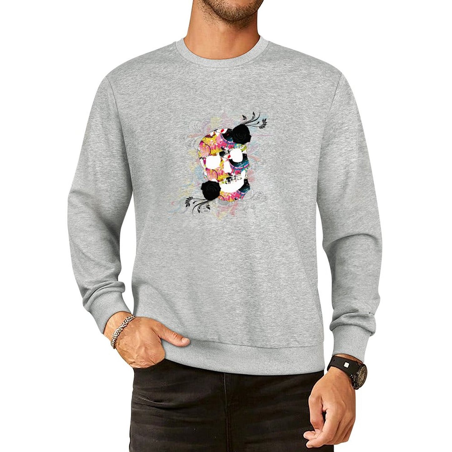 Sweet Skull Cotton Men's Sweatshirt (Front Printing)