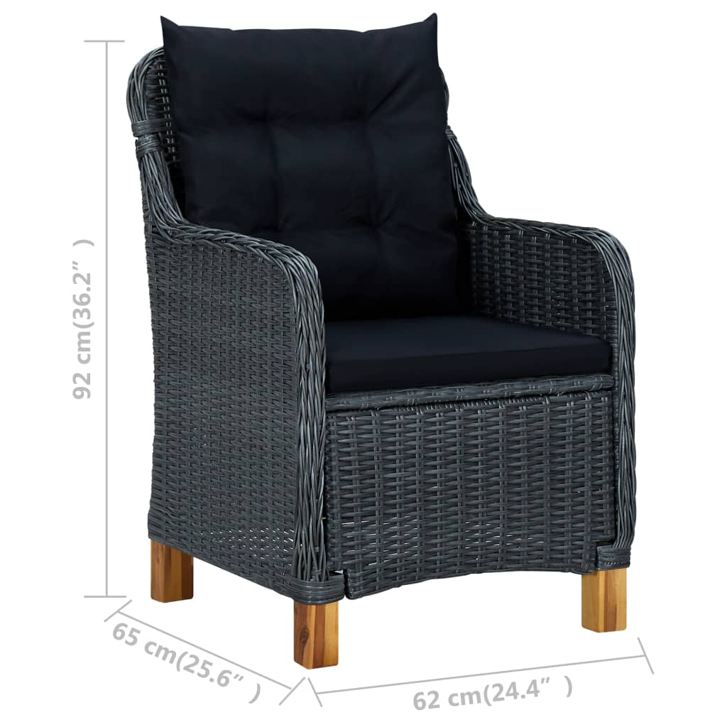 vidaXL Patio Chairs with Cushions 2 pcs Poly Rattan Dark Gray