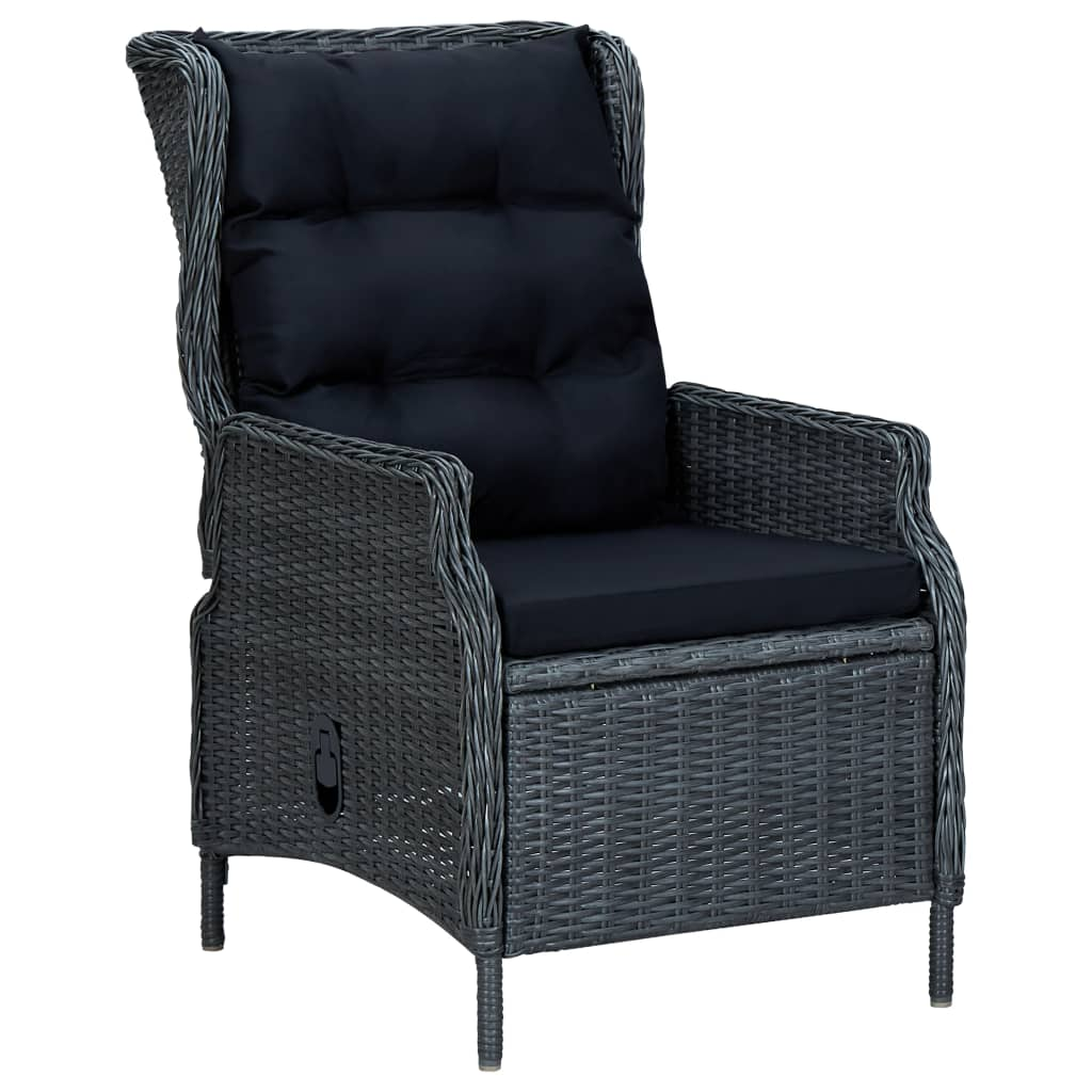 vidaXL Reclining Patio Chair with Cushions Poly Rattan Dark Gray