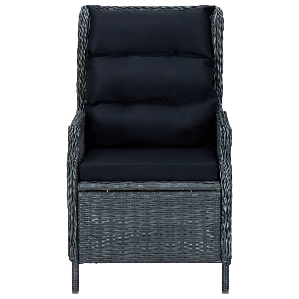 vidaXL Reclining Patio Chair with Cushions Poly Rattan Dark Gray