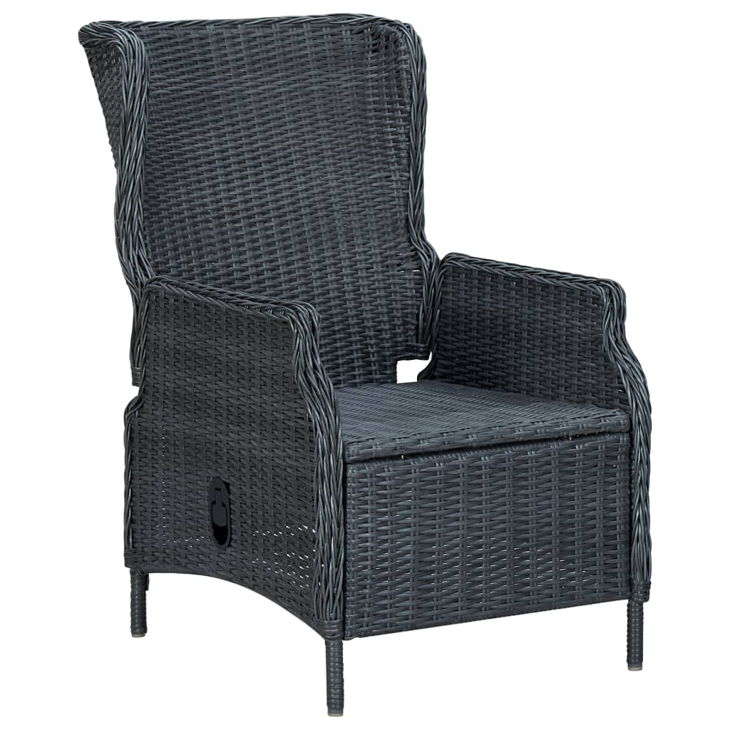 vidaXL Reclining Patio Chair with Cushions Poly Rattan Dark Gray