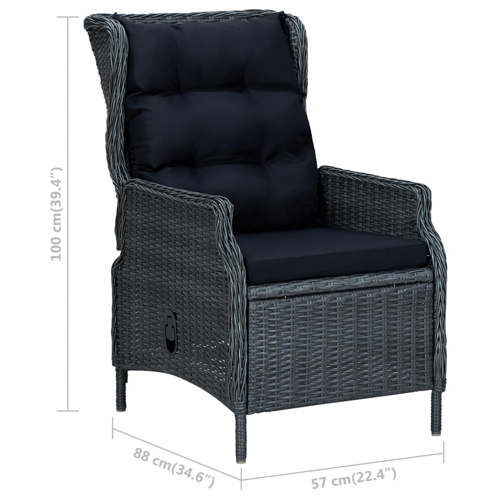 vidaXL Reclining Patio Chair with Cushions Poly Rattan Dark Gray