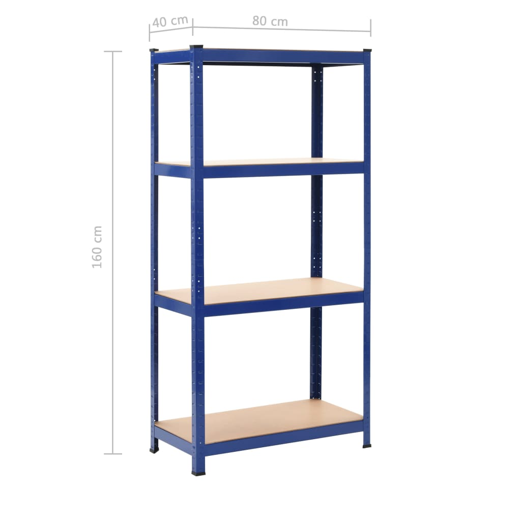 vidaXL Storage Shelves 2 pcs Blue 31.5"x15.7"x63" Steel and MDF