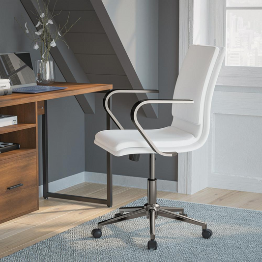 Mid-Back Executive Office Chair with Brushed Chrome Base and Arms, White