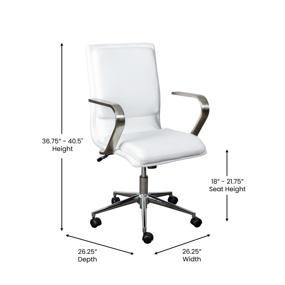 Mid-Back Executive Office Chair with Brushed Chrome Base and Arms, White