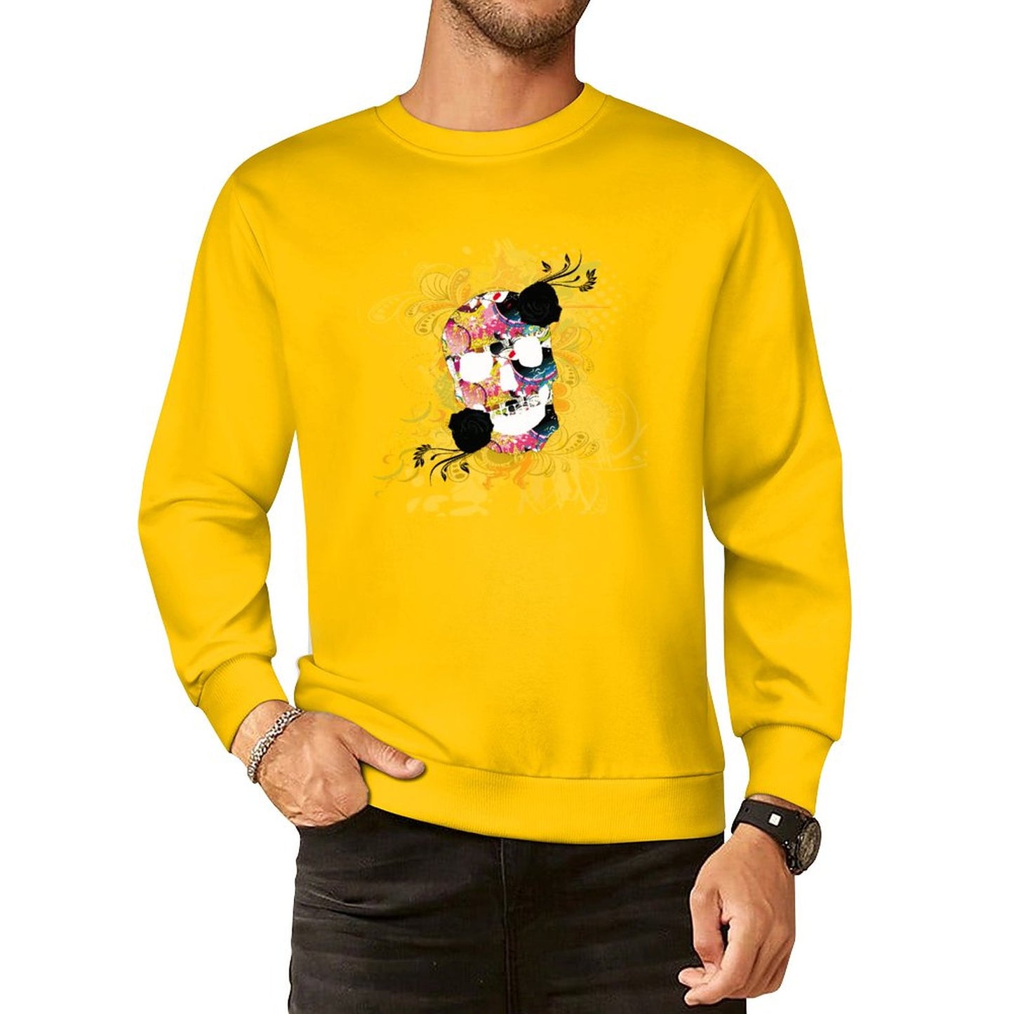 Sweet Skull Cotton Men's Sweatshirt (Front Printing)