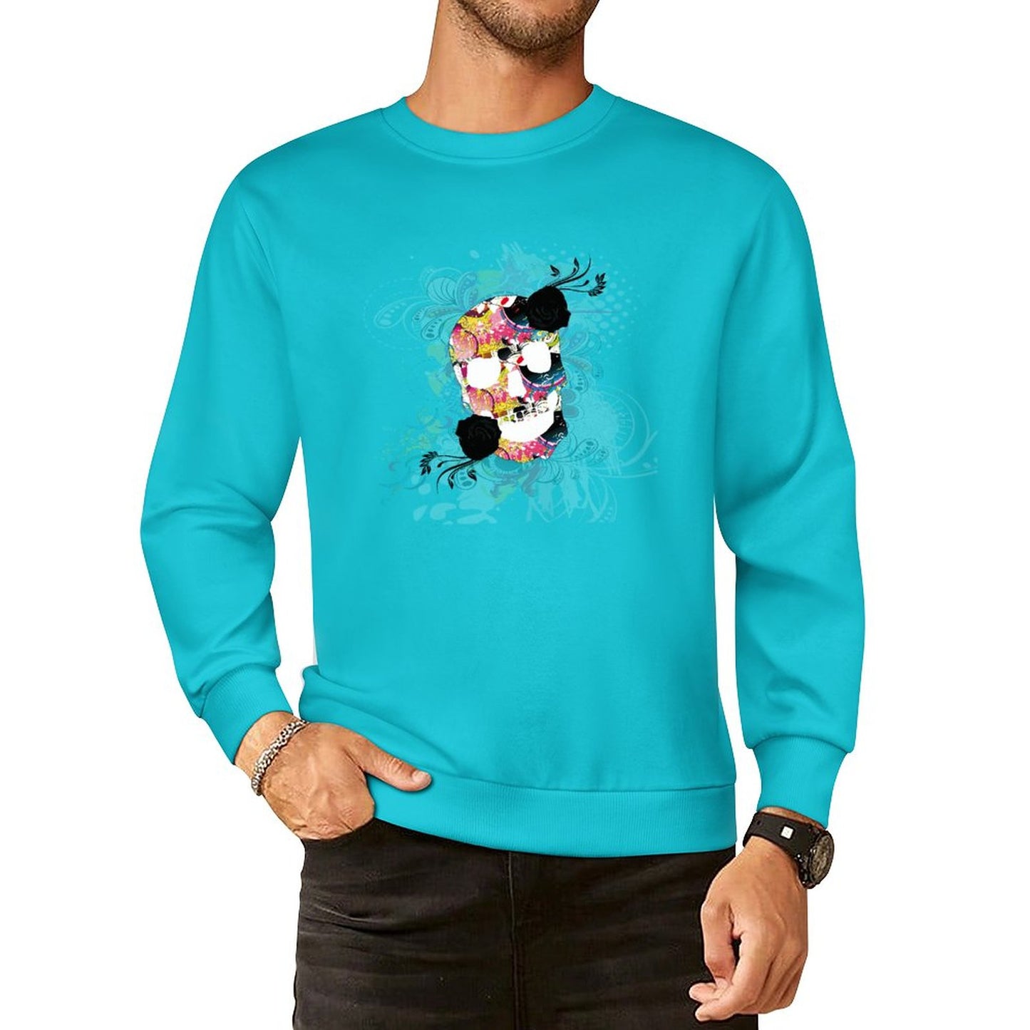 Sweet Skull Cotton Men's Sweatshirt (Front Printing)