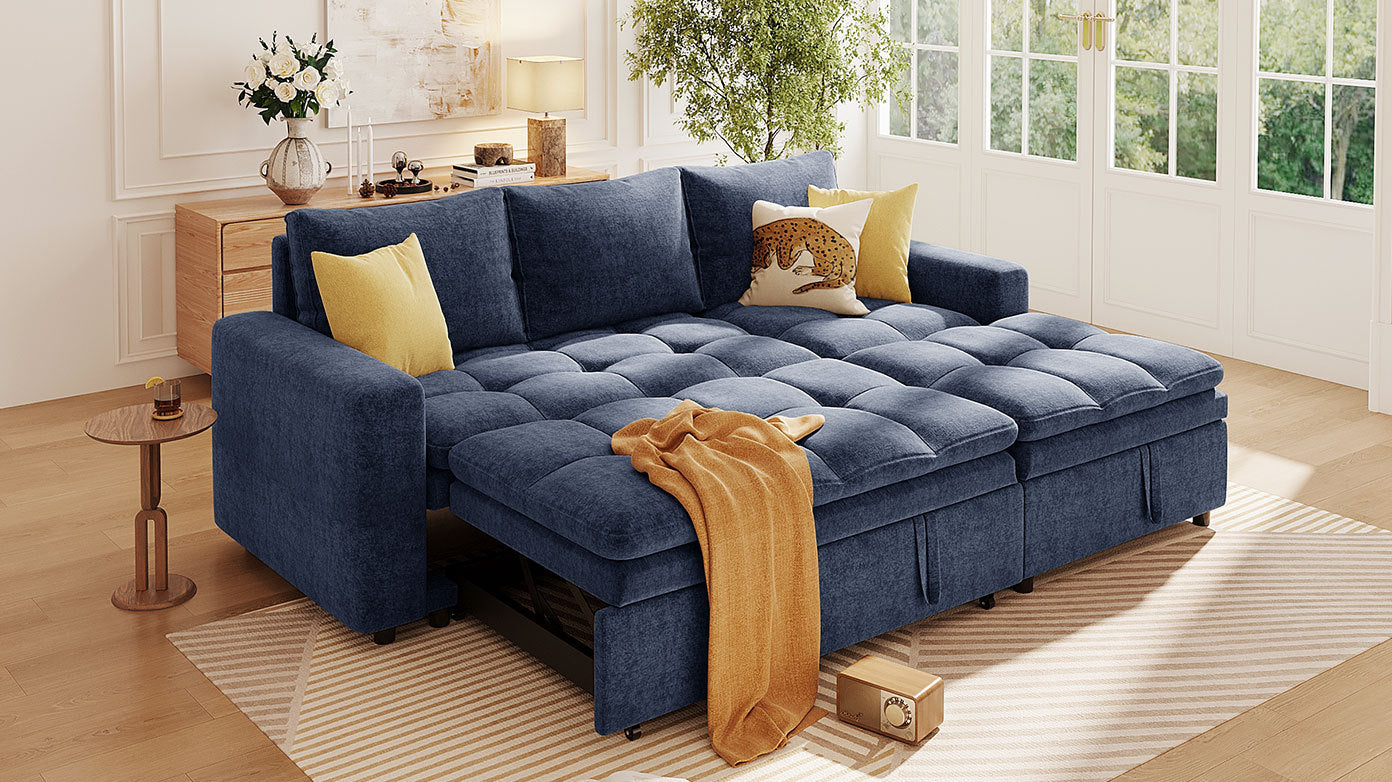 Soft Upholstered Sectional Sofa Bed with Storage Space, Suitable for Living Rooms and Apartments.