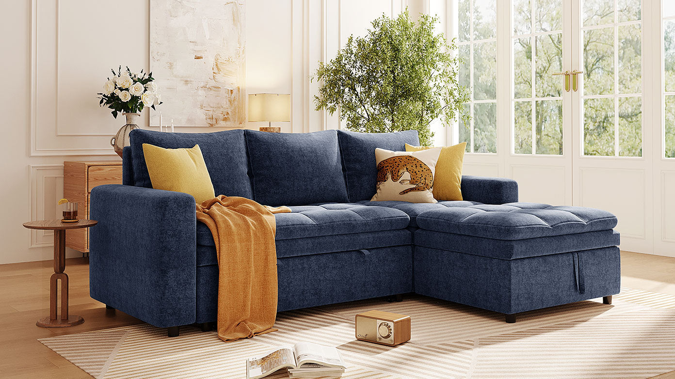 Soft Upholstered Sectional Sofa Bed with Storage Space, Suitable for Living Rooms and Apartments.