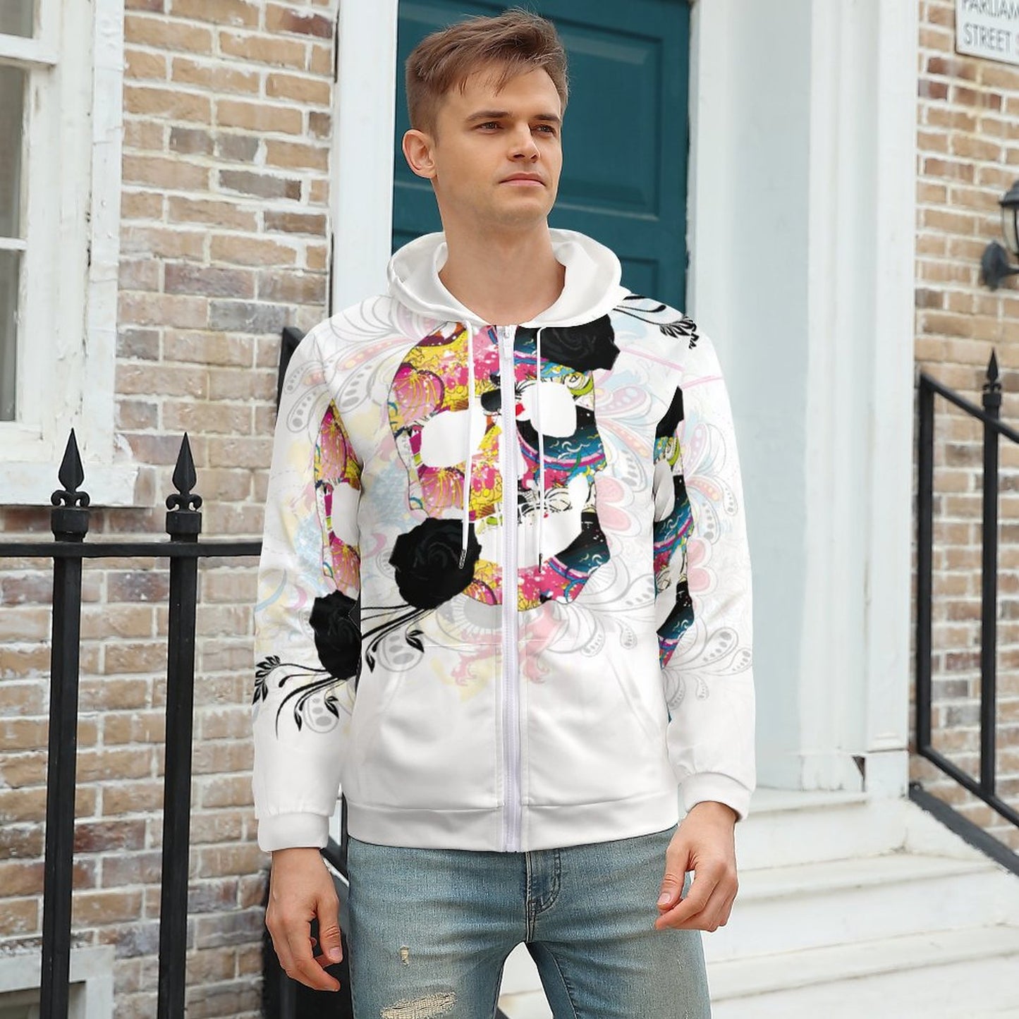 Sweet Skull Men’s Zip Up Hoodie GH (All-Over Printing)