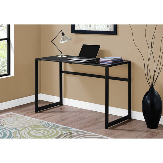 Computer Desk, Home Office, Laptop, 48L, Work, Black Tempered Glass, Black