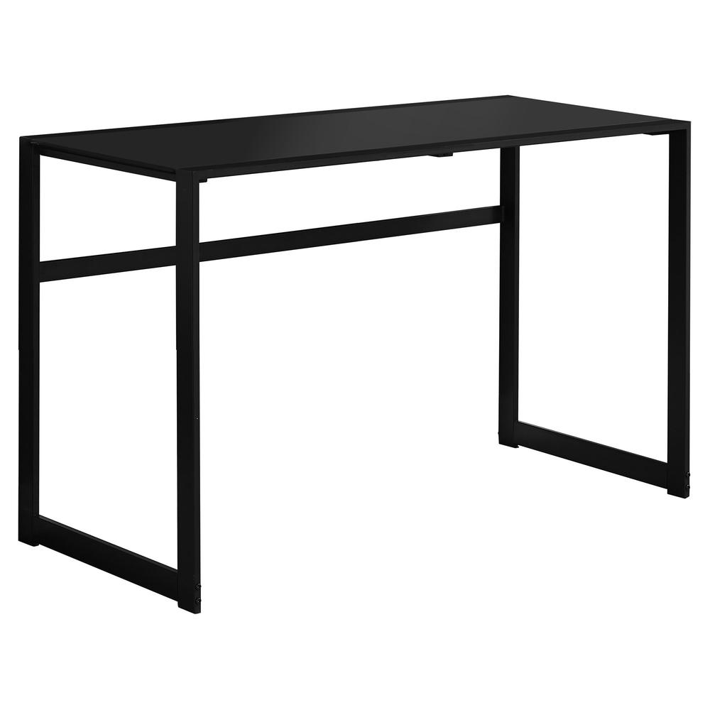 Computer Desk, Home Office, Laptop, 48L, Work, Black Tempered Glass, Black