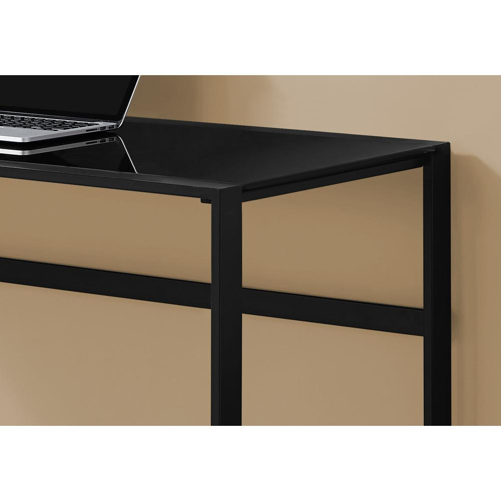 Computer Desk, Home Office, Laptop, 48L, Work, Black Tempered Glass, Black