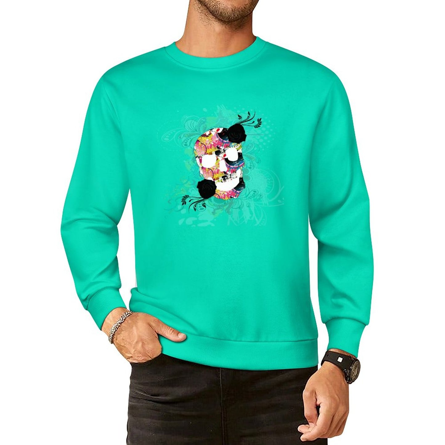 Sweet Skull Cotton Men's Sweatshirt (Front Printing)