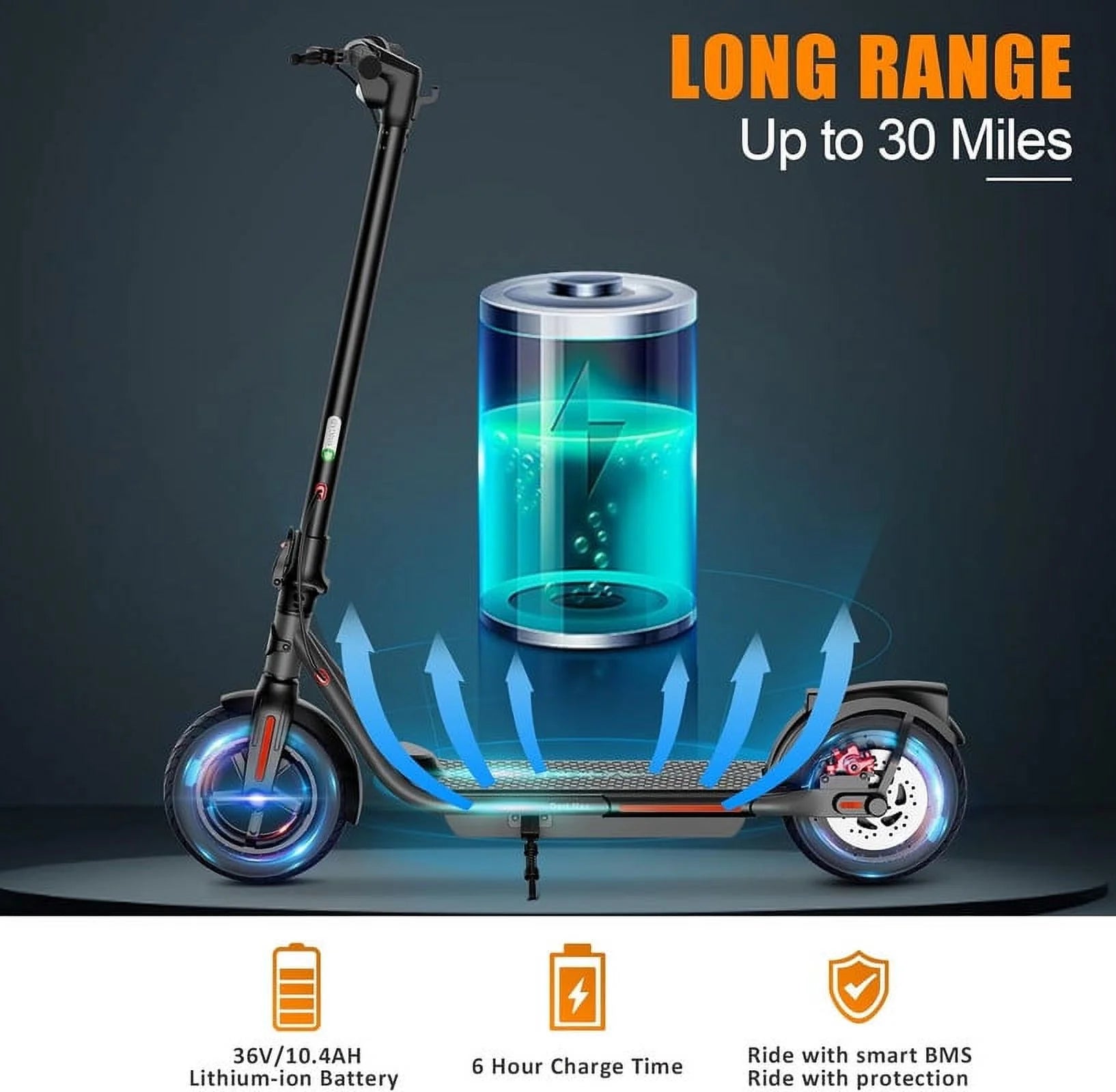 Electric Scooter commute, 10" Solid Tires, 23Mph Speed, 30 Miles Long Range [ADS]