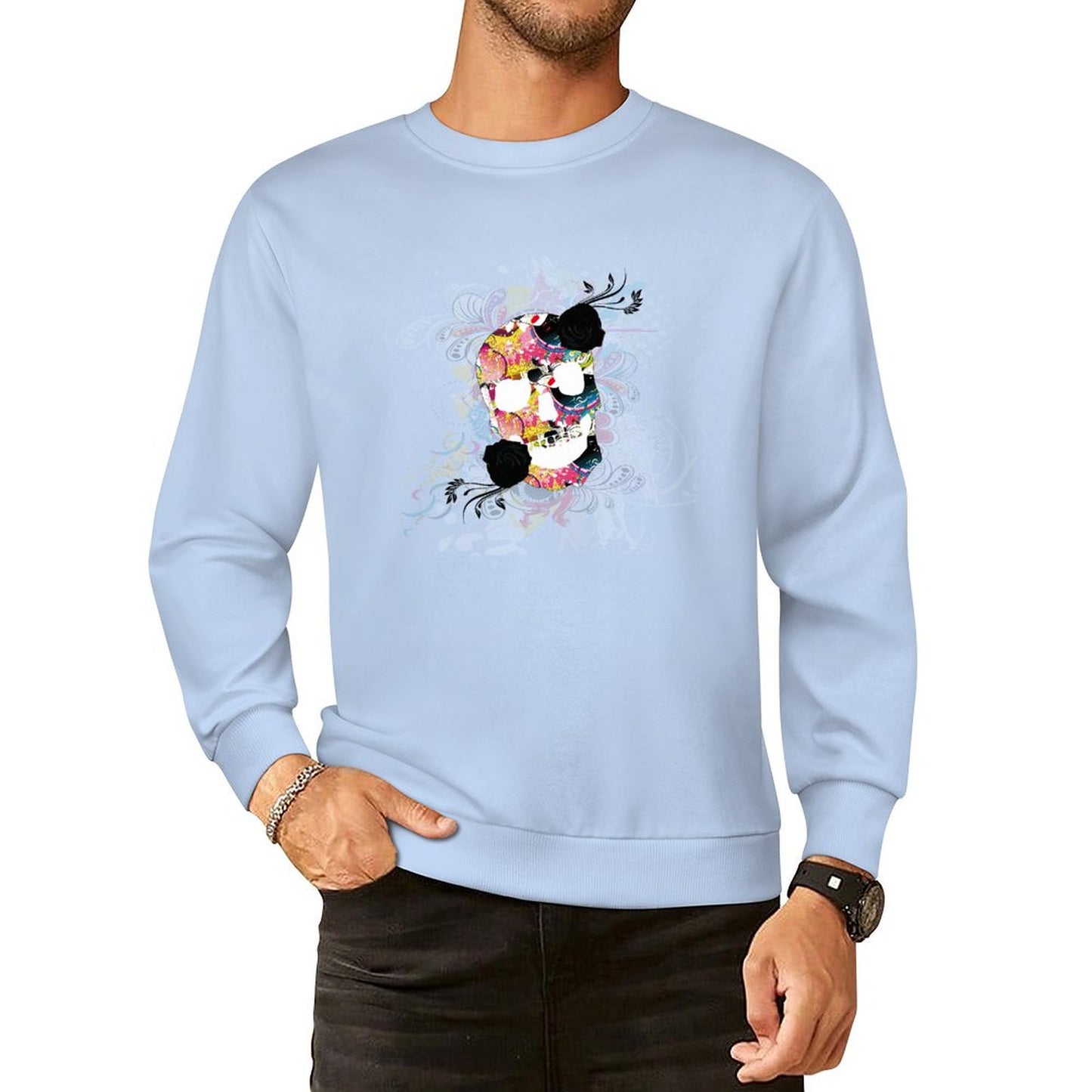 Sweet Skull Cotton Men's Sweatshirt (Front Printing)