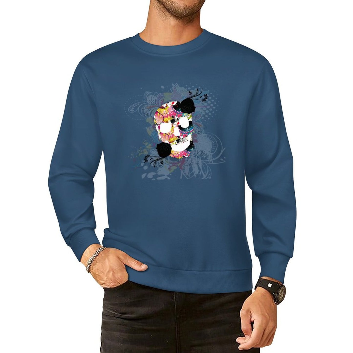 Sweet Skull Cotton Men's Sweatshirt (Front Printing)