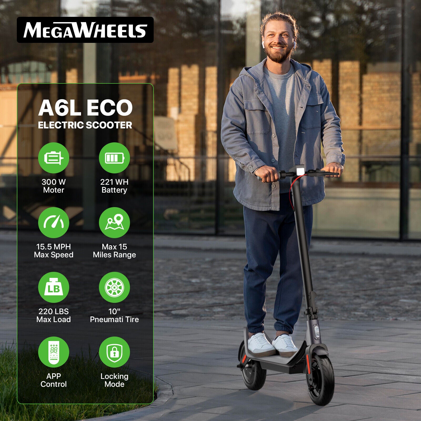  E Scooter 10.2AH 15mi Range 300W Motor Adult with (E scooter APP) [ADS]