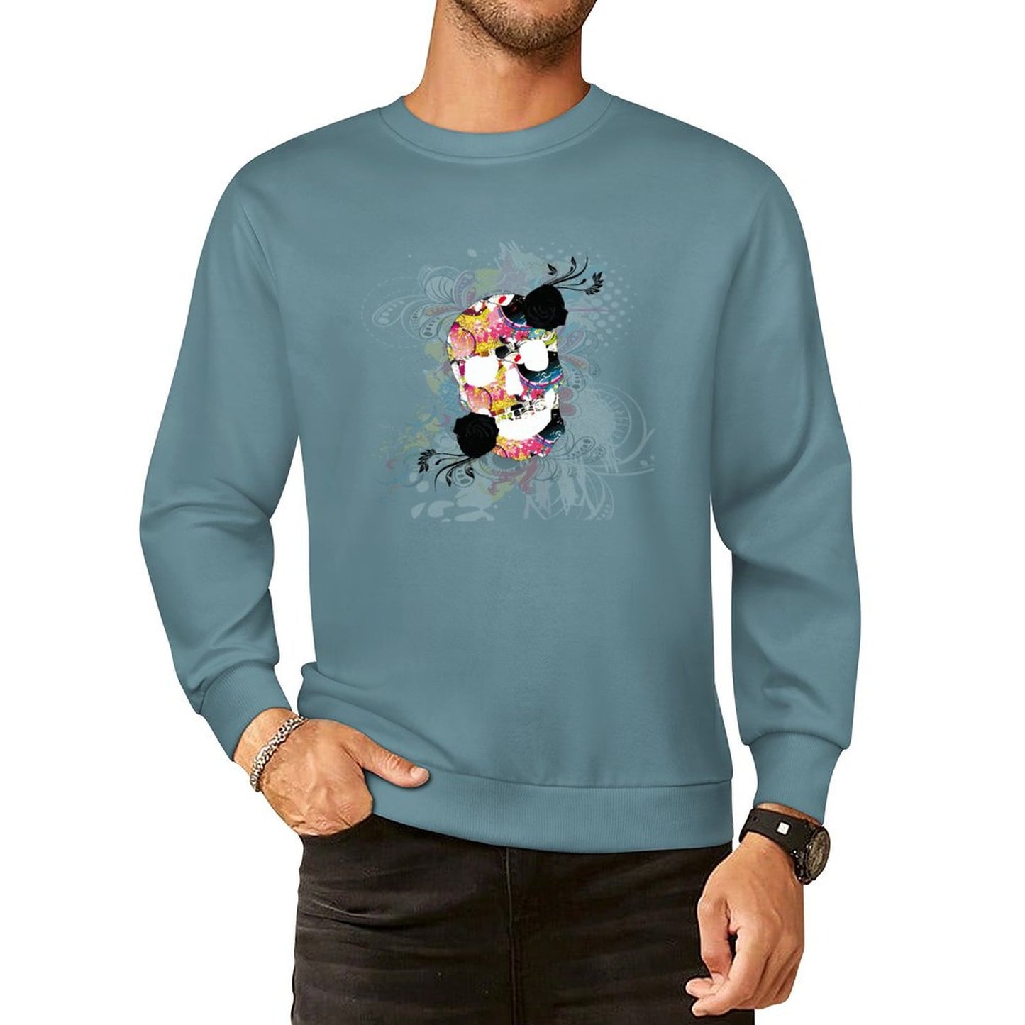 Sweet Skull Cotton Men's Sweatshirt (Front Printing)