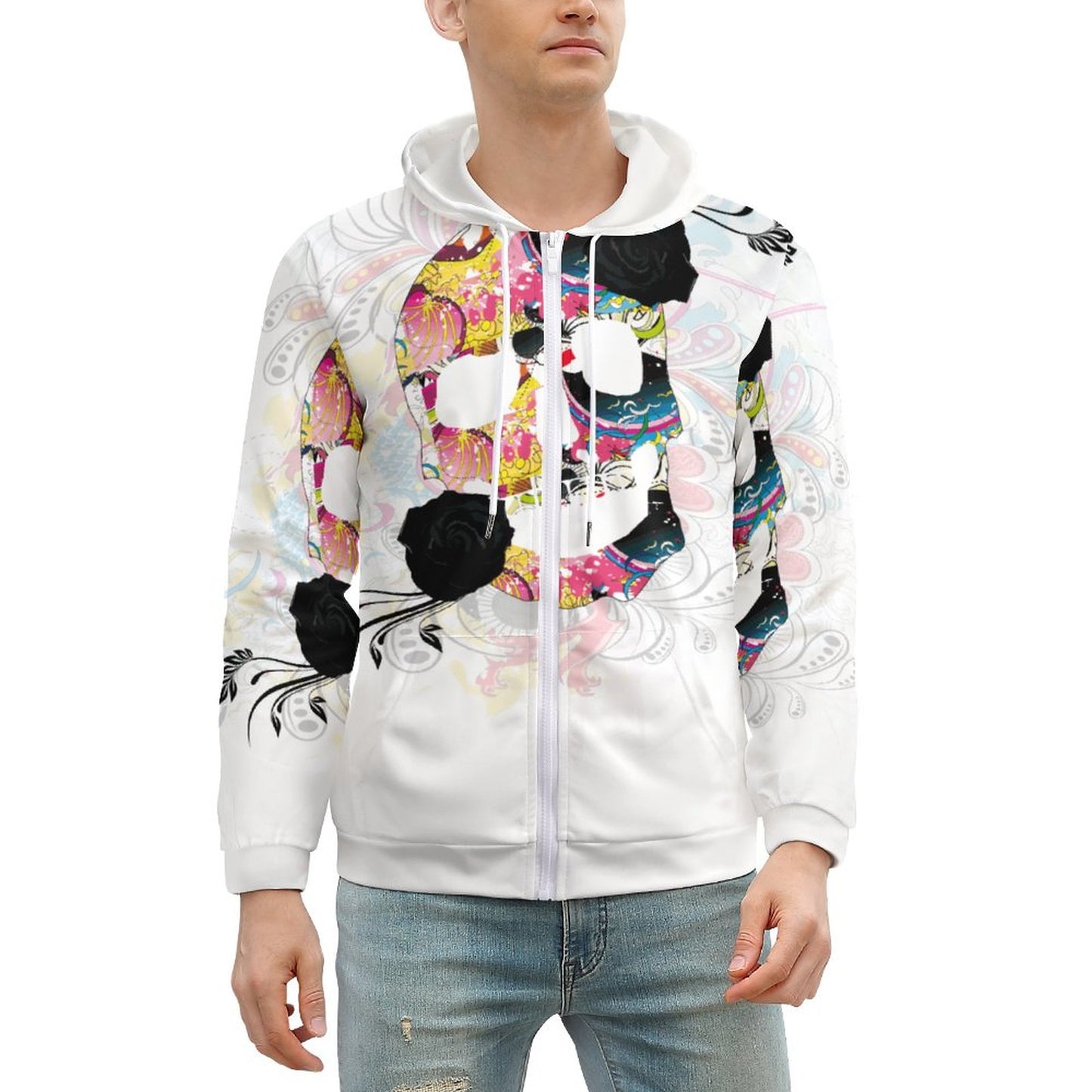 Sweet Skull Men’s Zip Up Hoodie GH (All-Over Printing)