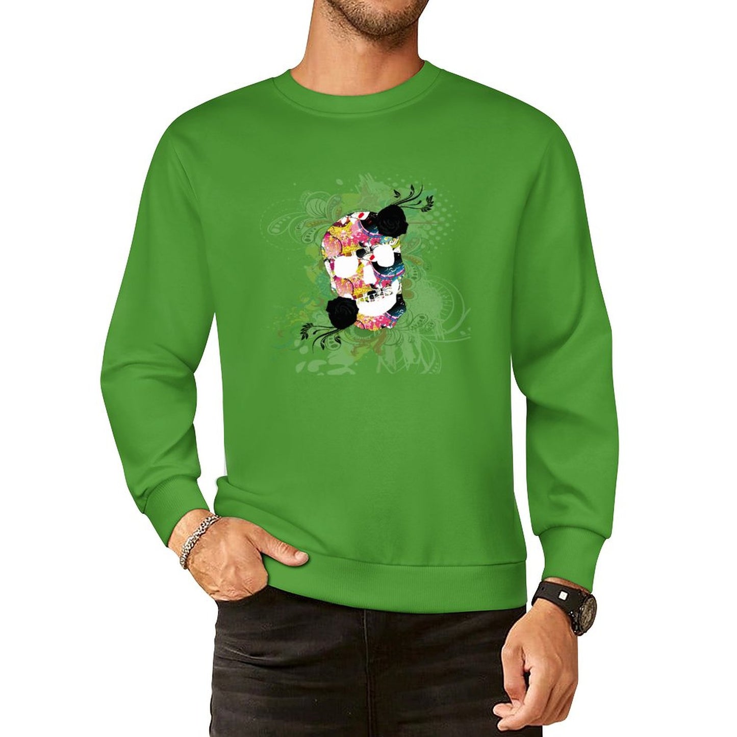 Sweet Skull Cotton Men's Sweatshirt (Front Printing)