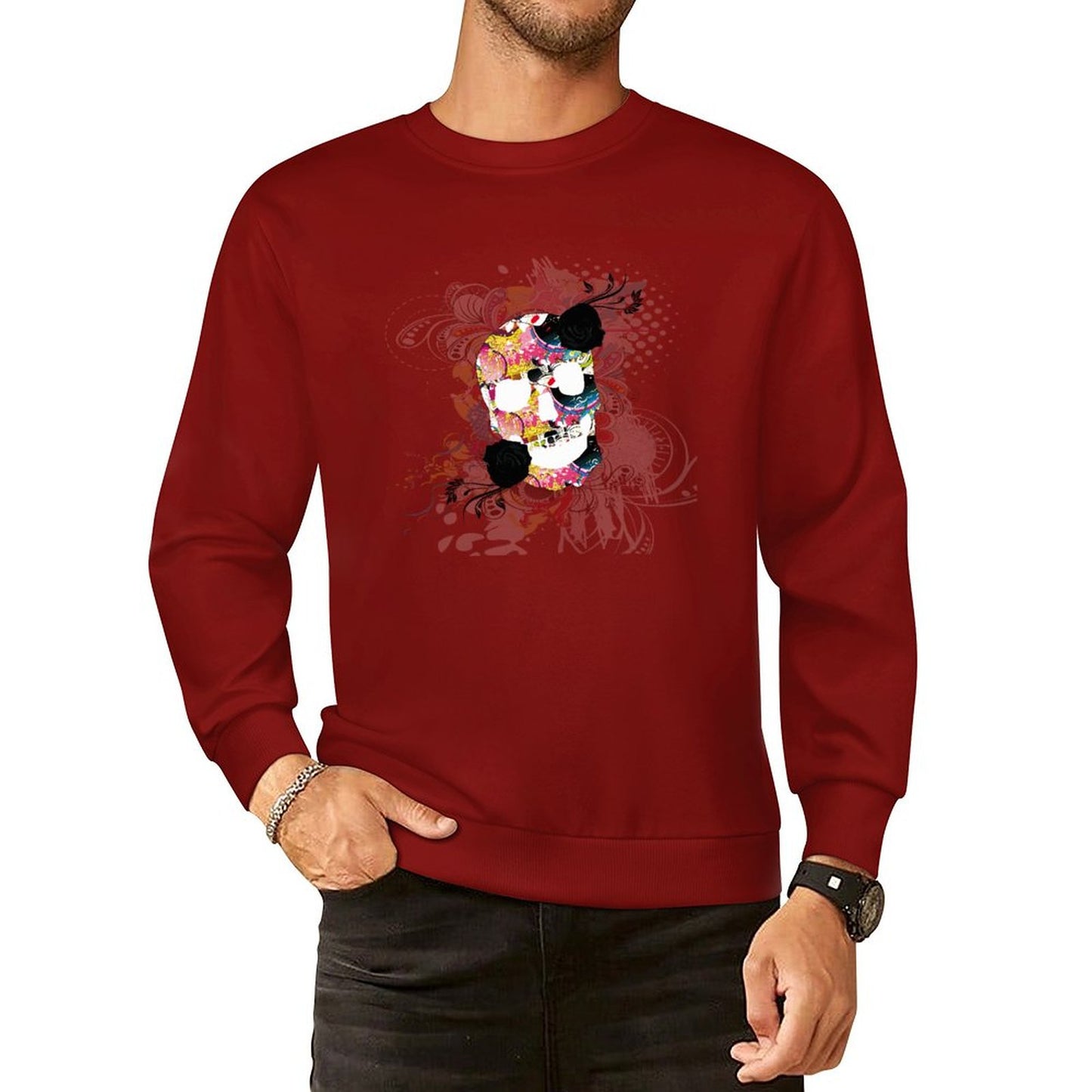 Sweet Skull Cotton Men's Sweatshirt (Front Printing)