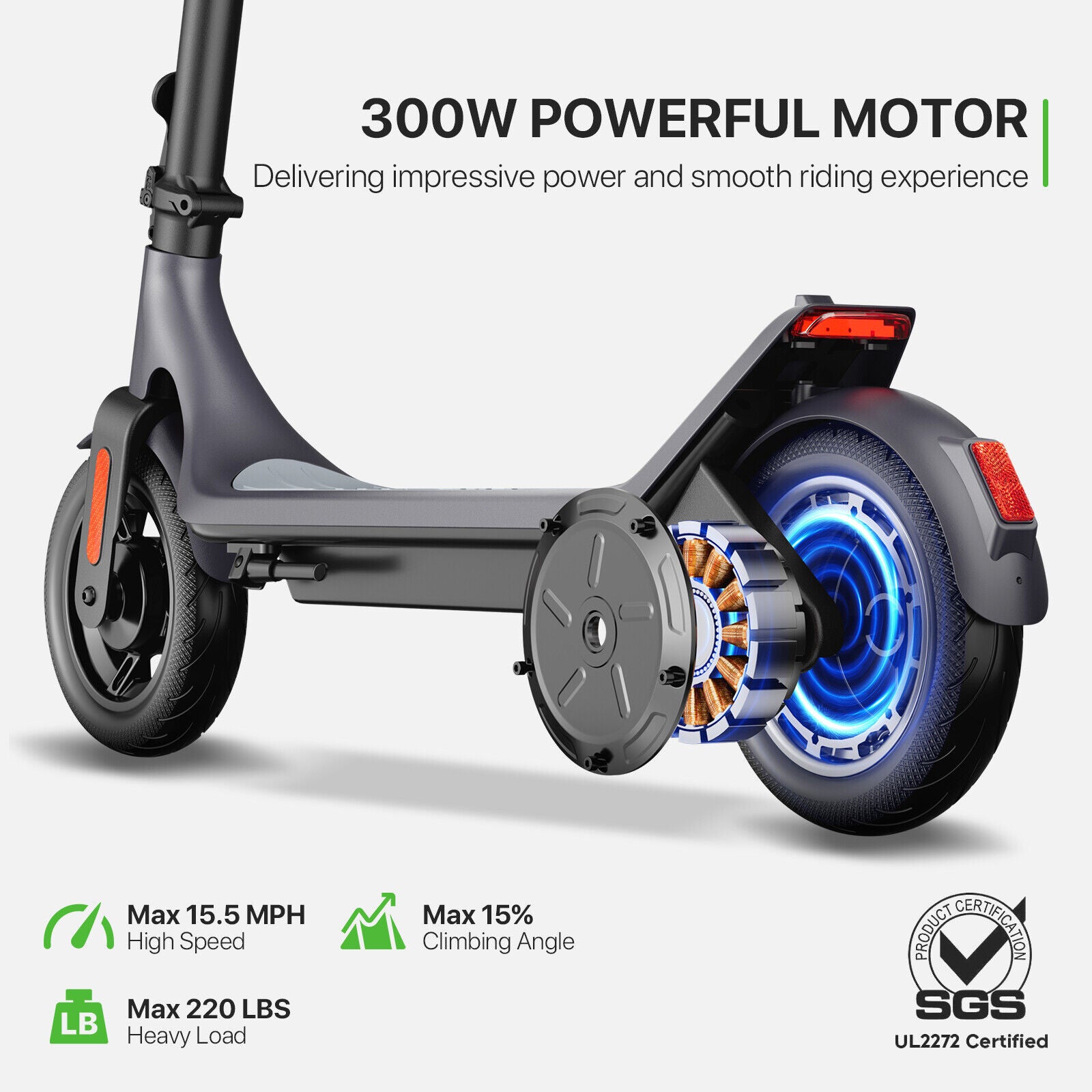  E Scooter 10.2AH 15mi Range 300W Motor Adult with (E scooter APP) [ADS]