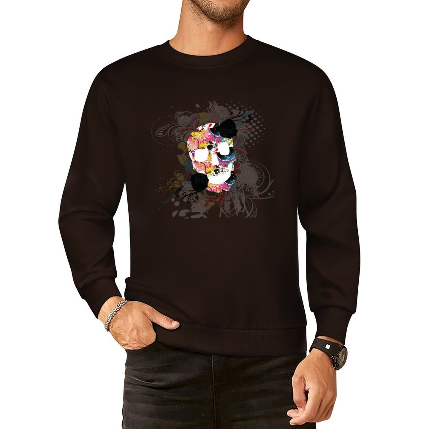 Sweet Skull Cotton Men's Sweatshirt (Front Printing)