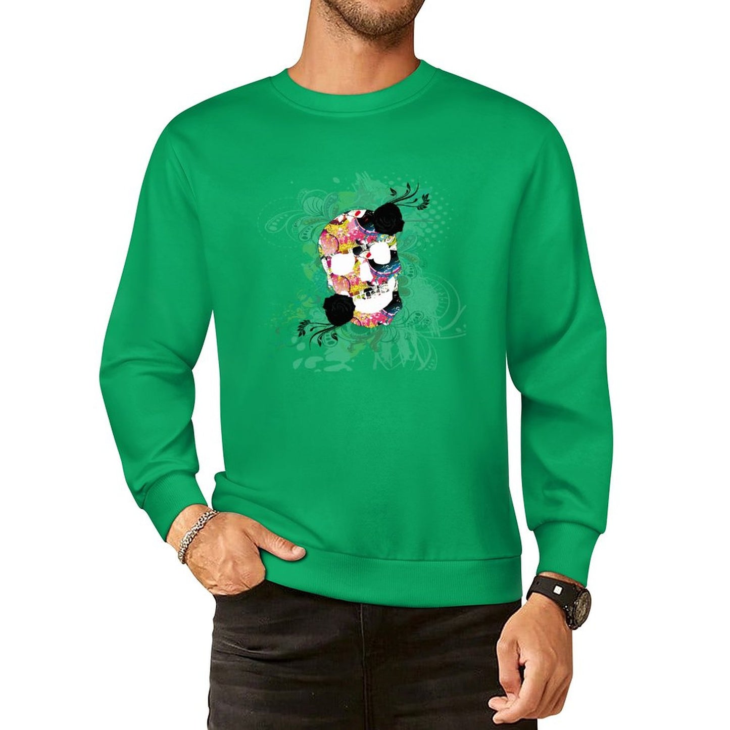 Sweet Skull Cotton Men's Sweatshirt (Front Printing)