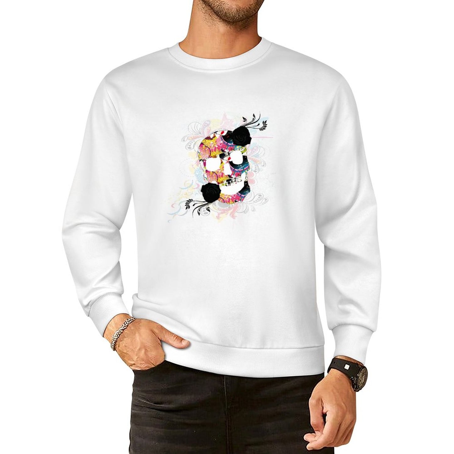 Sweet Skull Cotton Men's Sweatshirt (Front Printing)