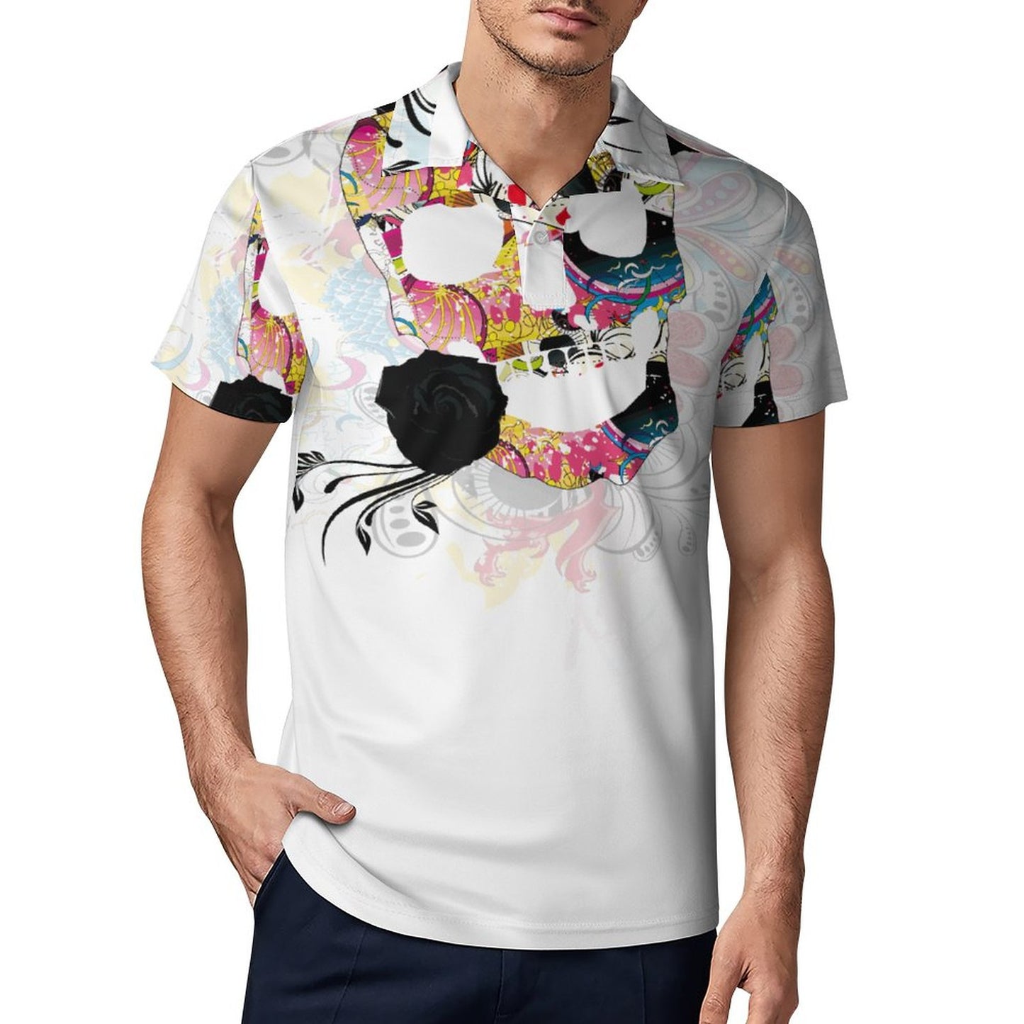 Sweet Skull Short Sleeve Men's POLO T-shirt (All-Over Printing)