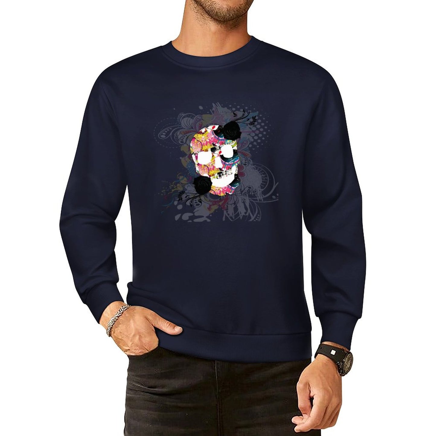 Sweet Skull Cotton Men's Sweatshirt (Front Printing)