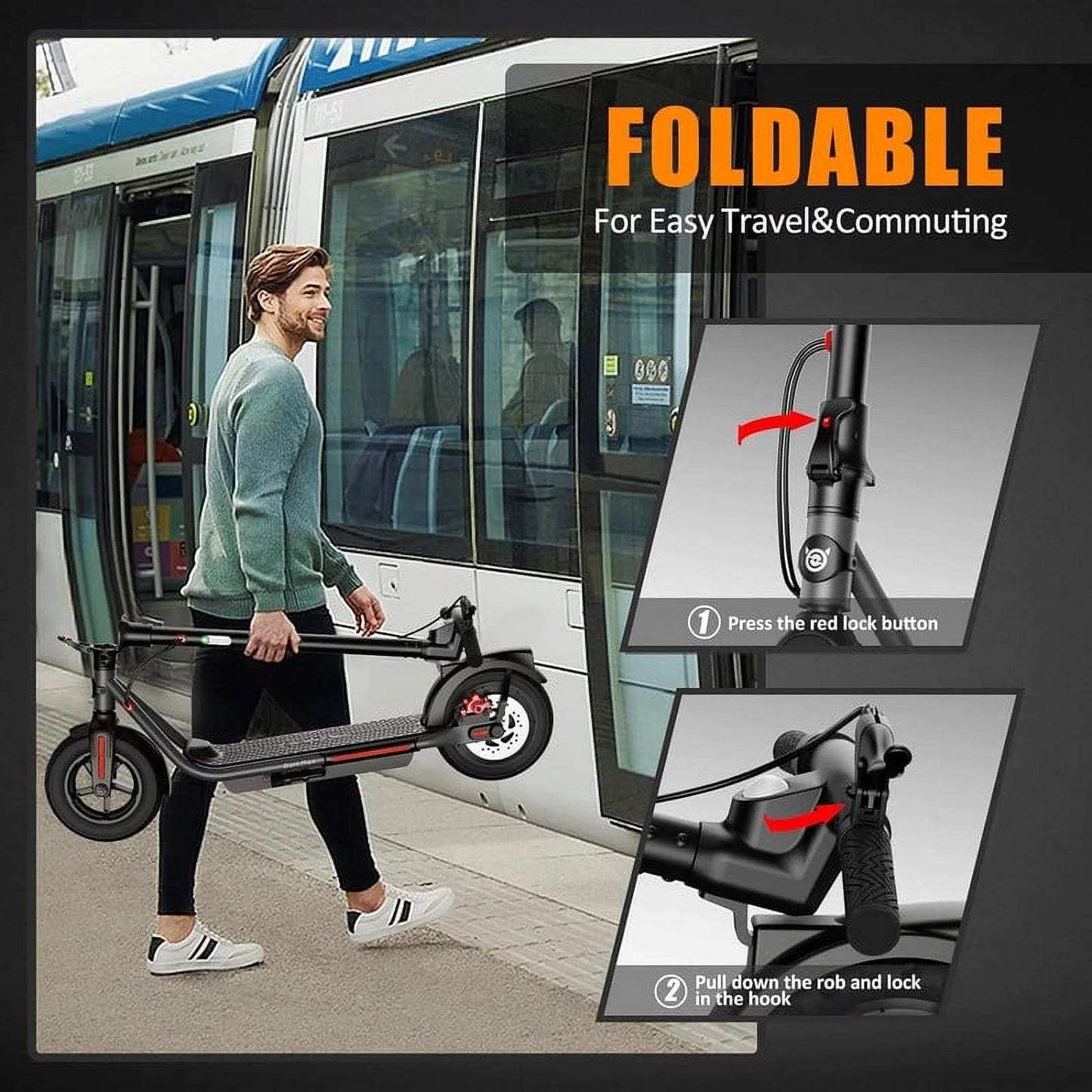 Electric Scooter commute, 10" Solid Tires, 23Mph Speed, 30 Miles Long Range [ADS]