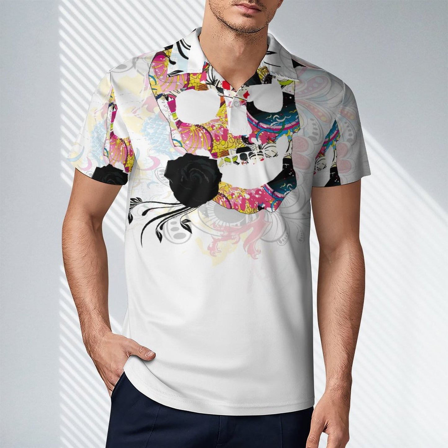 Sweet Skull Short Sleeve Men's POLO T-shirt (All-Over Printing)