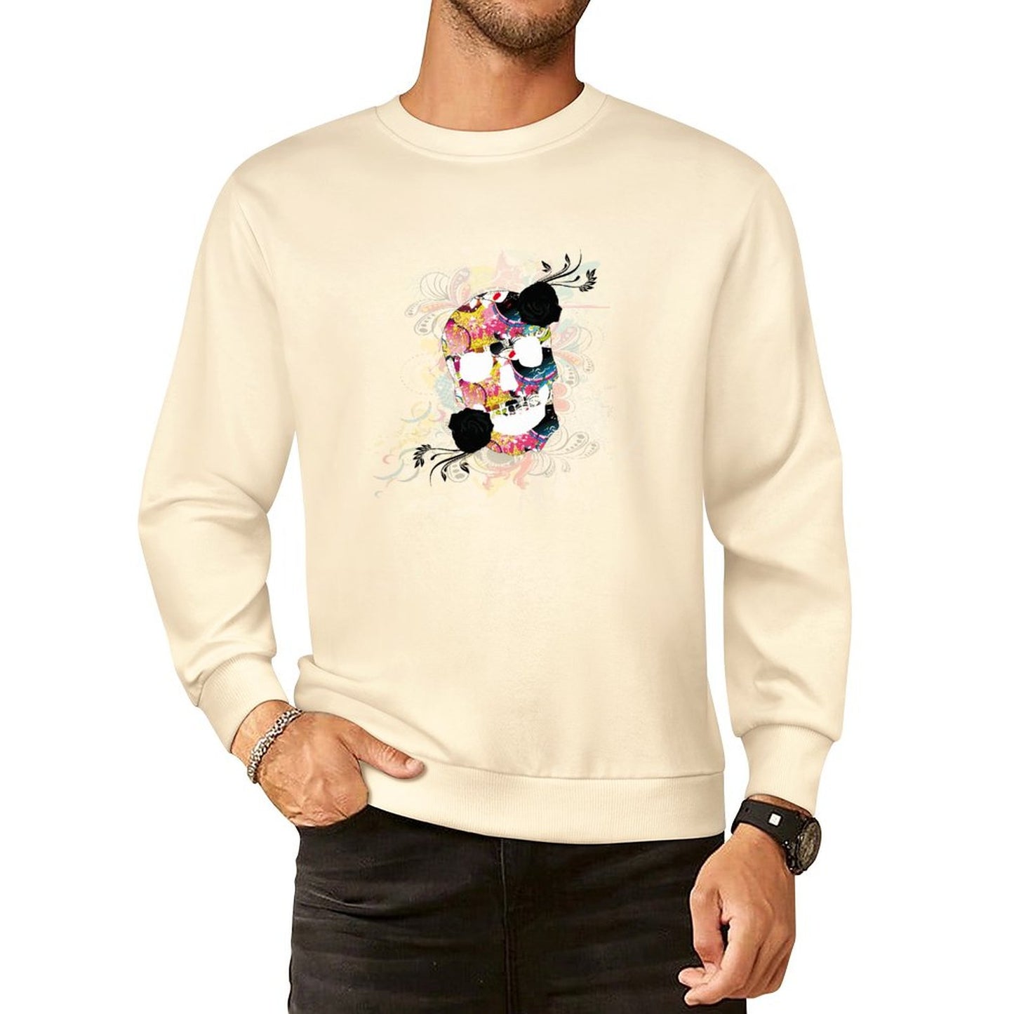 Sweet Skull Cotton Men's Sweatshirt (Front Printing)